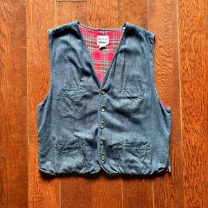 Vtg 90s Chambray Denim Vest Flannel Lined Men’s Sz M Blue Trucker Western Farm